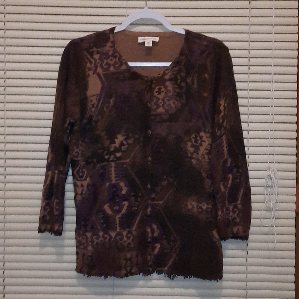 Coldwater Creek Cardigan Brown Aztec Print Sz M